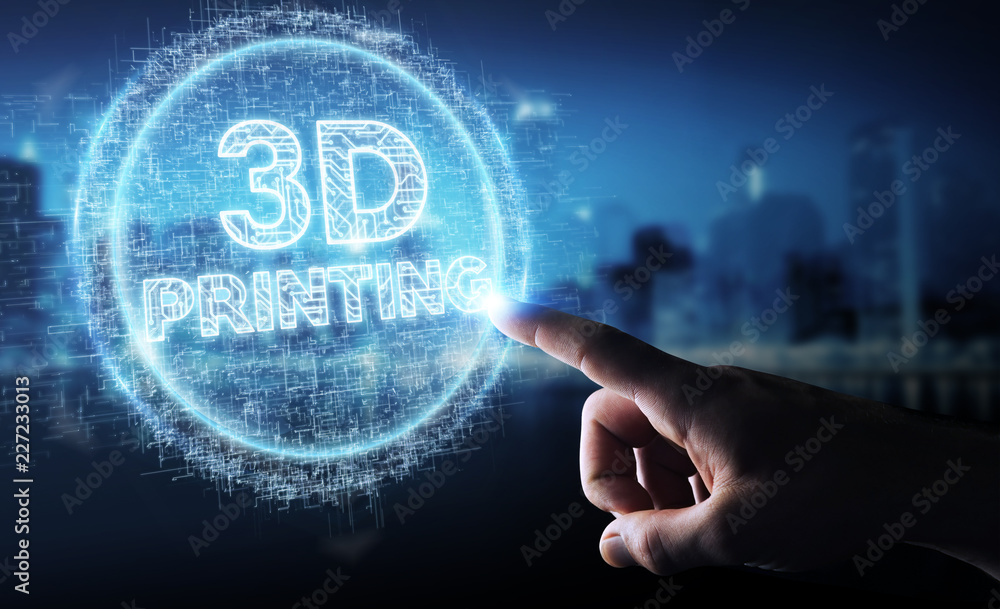 Poster businessman using 3d printing digital hologram 3d rendering