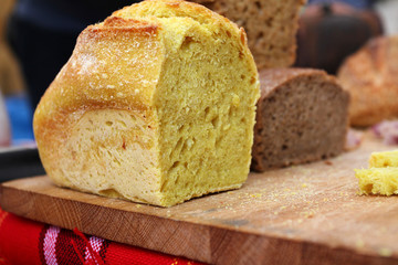 Homemade healthy bread gluten free. Colorful bread made from healthy cereals. healthy gluten-free bread, rooty . Background texture of bread