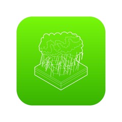Thunderstorm icon green vector isolated on white background