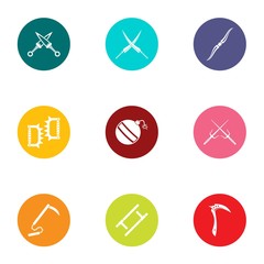 Metal weapon icons set. Flat set of 9 metal weapon vector icons for web isolated on white background