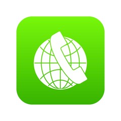 Handset and globe icon digital green for any design isolated on white vector illustration
