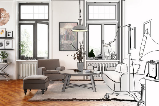 Modern Retro Style Apartment (drawing)