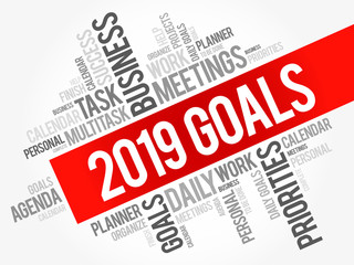 2019 Goals word cloud collage, business concept background
