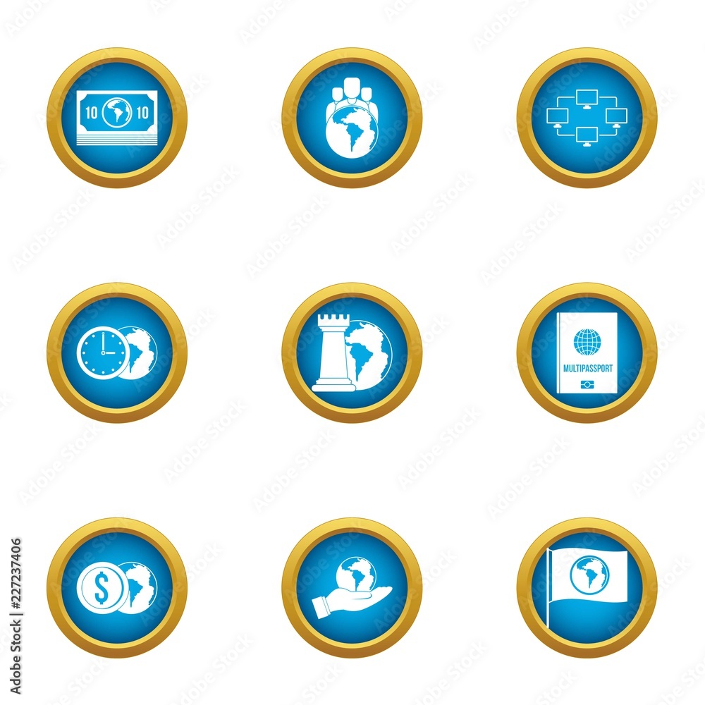 Poster world level icons set. flat set of 9 world level vector icons for web isolated on white background