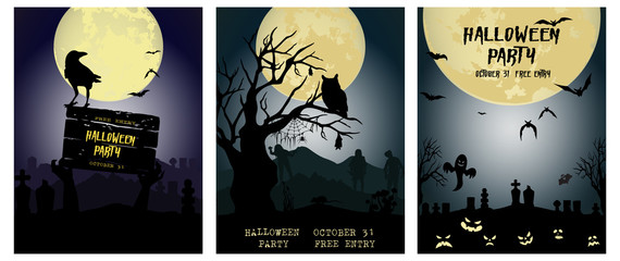 Halloween backgrounds collection. Traditional design for october events. Vector templates easy to edit.