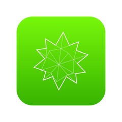 Ten pointed star icon green vector isolated on white background