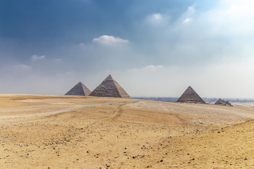 Panorama of the area with the great pyramids of Giza, Egypt