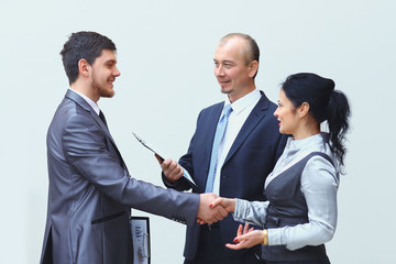 close up.businessman handshake with business woman. the concept of cooperation