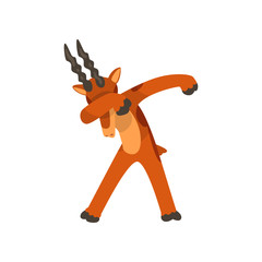 Fototapeta na wymiar Mountain goat standing in dub dancing pose, cute cartoon animal doing dubbing vector Illustration on a white background