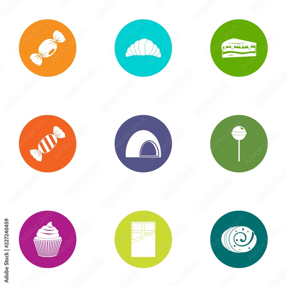 Poster sweetie icons set. flat set of 9 sweetie vector icons for web isolated on white background