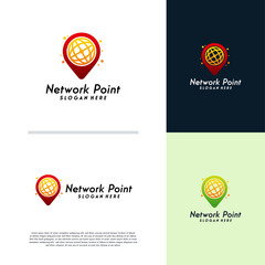 Network Point logo designs concept vector, Tech Point logo symbol, World Tech icon