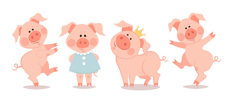 Cartoon little piglets. The year of the pig.