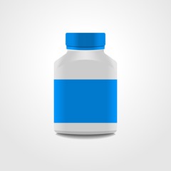 Realistic medicine bottle vector packaging, isolated on white background.