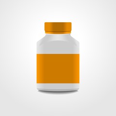 Realistic medicine bottle vector packaging, isolated on white background.
