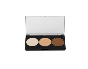 Modern eye shadow palette for smokey eyes, top view of cosmetic product on white background