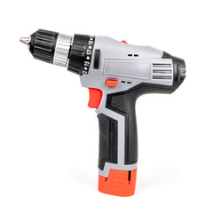 Modern powerful and compact cordless drill, screwdriver on white background