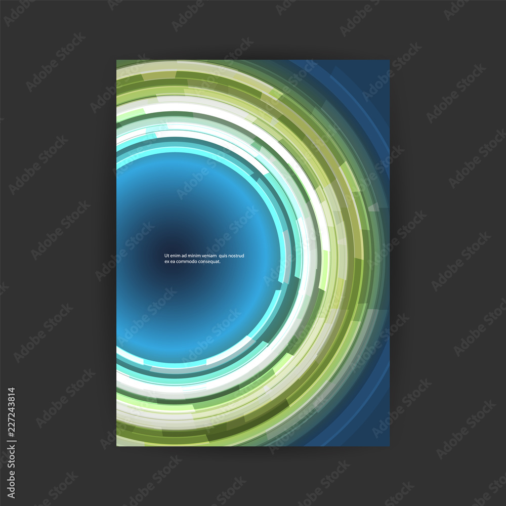Poster abstract colorful modern style patterned futuristic technology cover design with round concentric ge