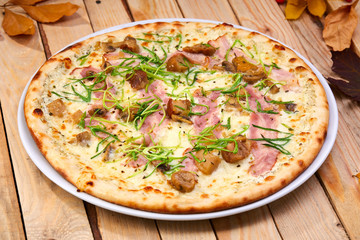 tasty pizza with bacon