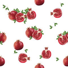 Seamless realistic pomegranate illustration pattern