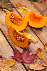 fresh pumpkin and leaves