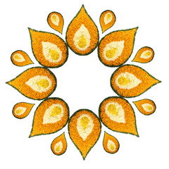 Flower Rangoli for Diwali or Onam festival over white background
