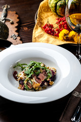Veal Salad. Autumn composition with pumpkin. halloween