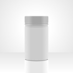 White plastic jar packaging vector, isolated on white background.