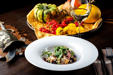 Veal Salad. Autumn composition with pumpkin. halloween