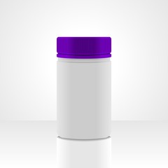 White plastic jar packaging vector, isolated on white background.
