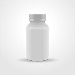 Realistic medicine bottle vector packaging, isolated on white background.