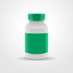 Realistic medicine bottle vector packaging, isolated on white background.