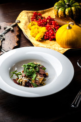 Veal Salad. Autumn composition with pumpkin. halloween