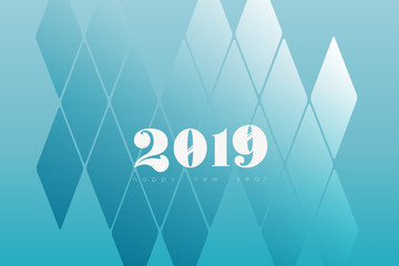 2019 Banner in blau mit geometrischem Schimmer