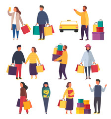 Shopping people with bags. Vector sale illustration