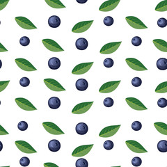 Seamless pattern with blueberries and leaves. Vector