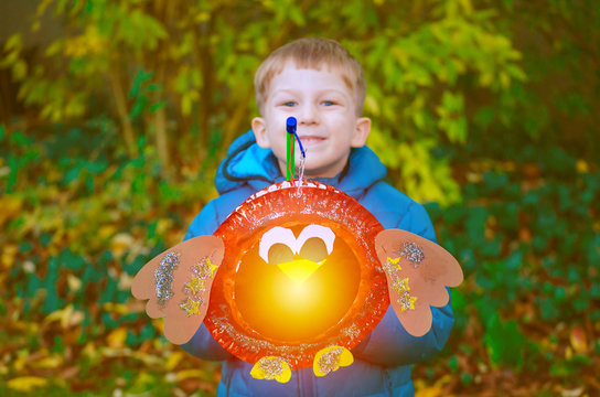 sankt martin day, a boy defocused and lantern, soft focus