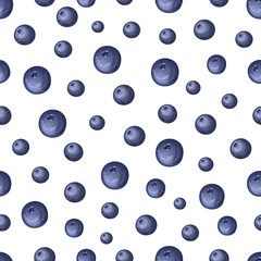 Seamless pattern with blueberries on a black background.