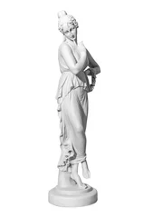 Velvet curtains Historic building statue woman on a white background