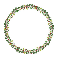 Christmas Hand Drawn Wreath with Round Frame for Cards Design Vector Layout with Copyspace Can be use for Decorative Kit, Invitations, Greeting Cards, Blogs, Posters, Merry X’mas and Happy New Year.