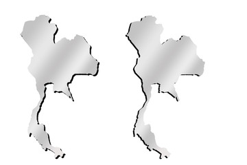Thailand contour map with metallic gradient and shadow isolated on white background
