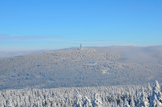Schneeberg Gipfel Fichtelgebirge Winter Schnee