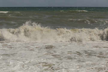 Waves during a storm. Red code. Rest on the Black Sea coast in Bulgaria.