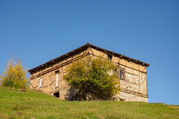 Abandoned House in yard. Rural lifestyle, countryside.