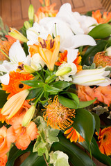 Obraz na płótnie Canvas wedding bouquet background orange and white decoration