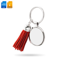 Tassel key ring isolated on white background. Fashion leather key chain for decoration. Clipping paths object.