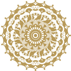 Vector golden contour Mandala ornament. Oriental round pattern. Hand drawn floral background.