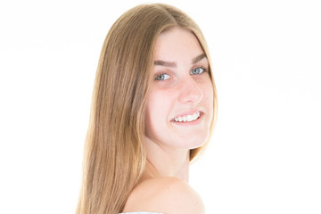 beauty young woman portrait under white background