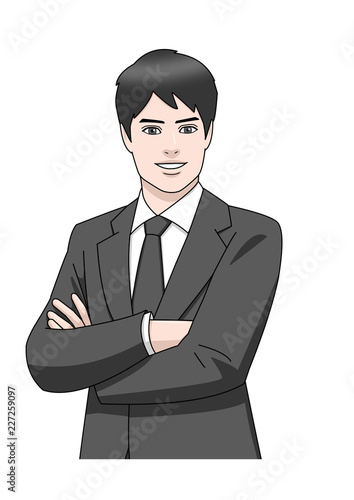 ビジネス アジア 男性 スーツ 黒 腕組み 笑顔 Poster Koumotoyuya