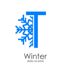 Logotipo letra T azul con estrella de frío