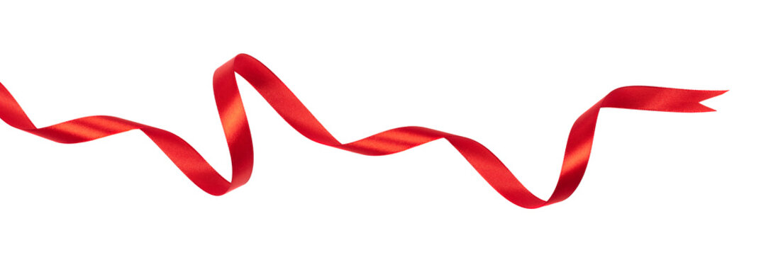 Wavy red ribbon isolated on white background.
